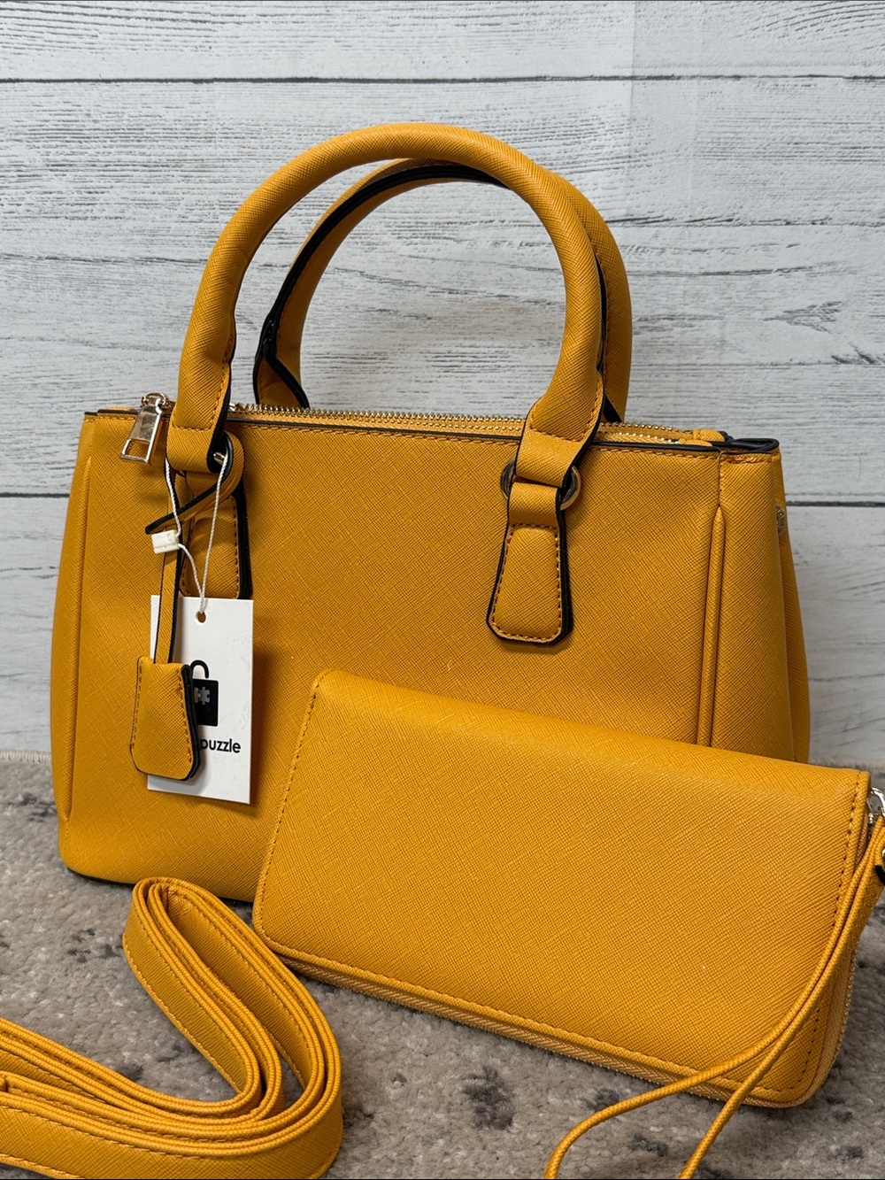 NWT Stylish Mustard Yellow Structured Tote Bag with Matching Wallet